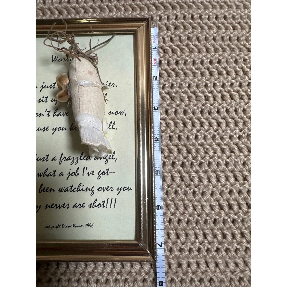 Vintage 1996 Diane Rumer The Original Worry Angel Framed Poem Gold Tone 5x7